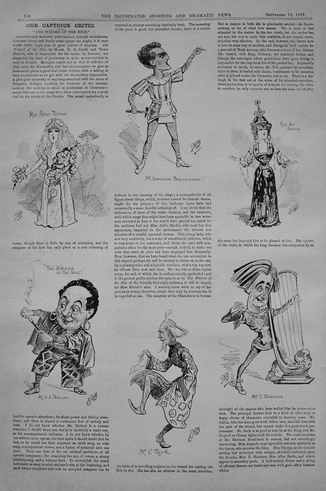 Our Captious Critic, September 18th, 1897.  :  "The Wizard of the Nile," at the Shaftesbury Theatre.