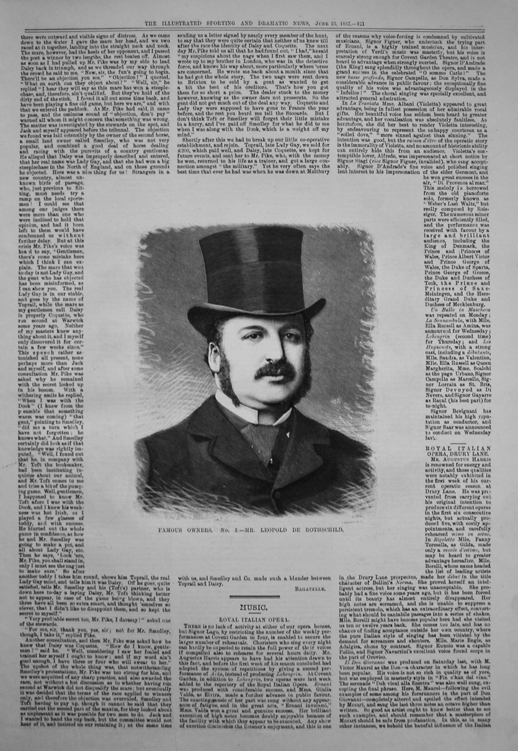 Famous Owners. No. 5. - Mr. Leopold De Rothchild. 1887