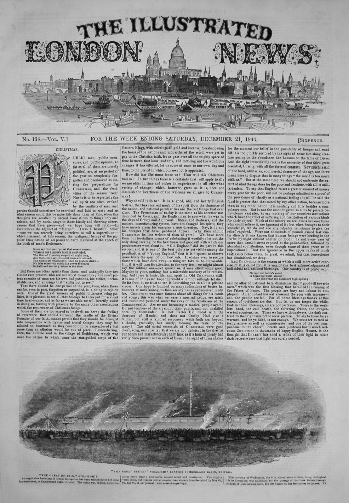 Illustrated London News,  December 21st, 1844.