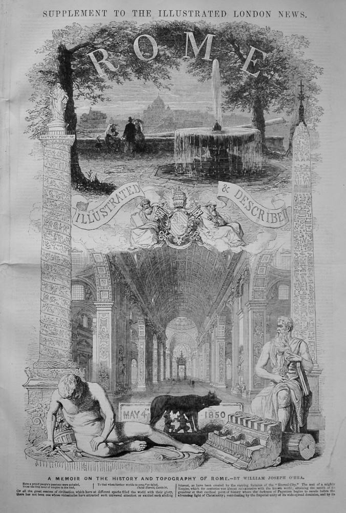 Illustrated London News, May 4th, 1850. (Supplement)   Rome Illustrated & Described.  (History of Rome) 1850.