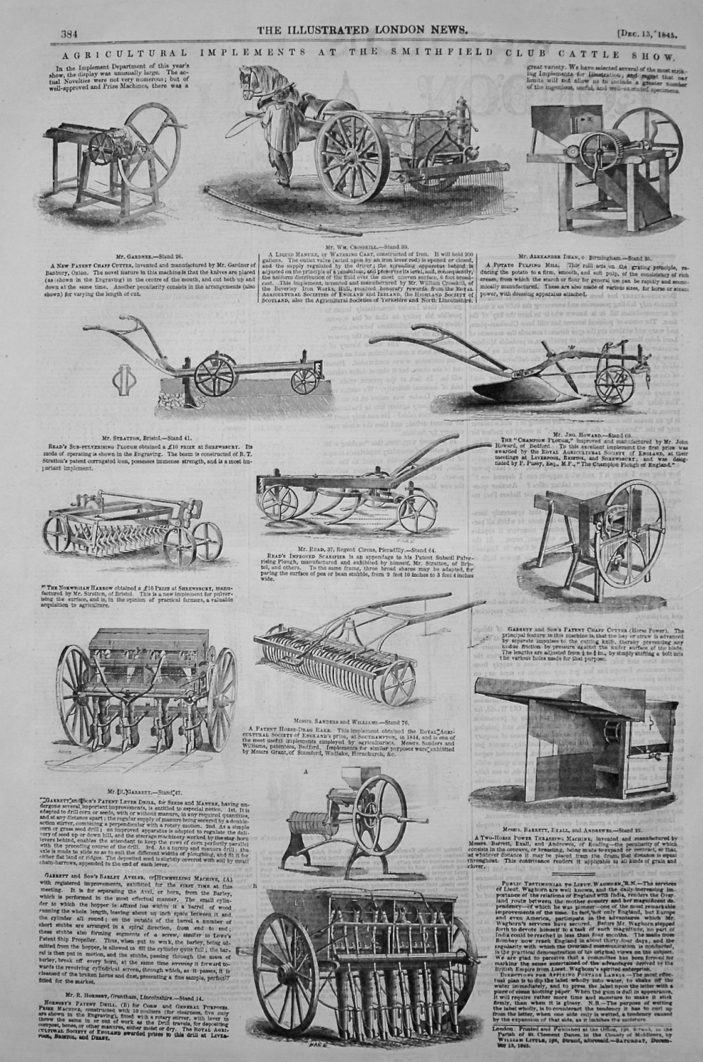 Agricultural Implements at the Smithfield Club Cattle Show. 1845