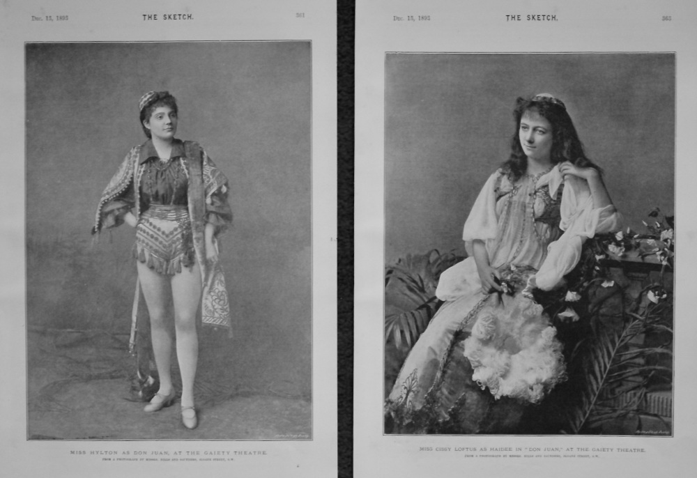 Miss Hylton as Don Juan, at the Gaiety Theatre. &  Miss Cissy Loftus as Haidee in "Don Juan," at the Gaiety Theatre. 1893