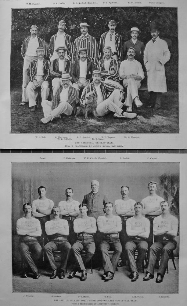 The Hampstead Cricket Team. & The City of Belfast Royal Irish Constabulary Tug-Of-War Team. 1894.