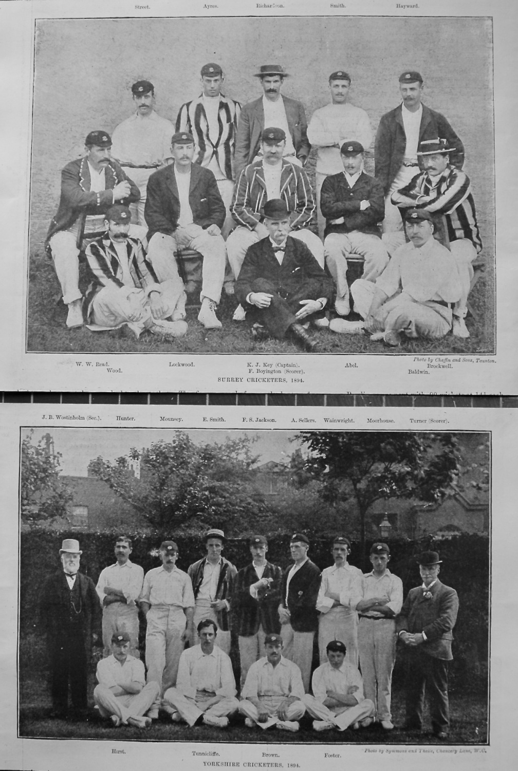 Surrey Cricketers, 1894.  &  Yorkshire Cricketers, 1894.