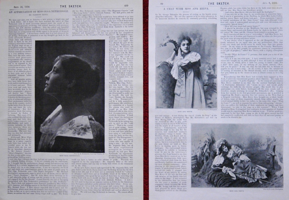 An Appreciation of Miss Olga Nethersole.  &  A Chat with Miss Ada Reeve. 1894
