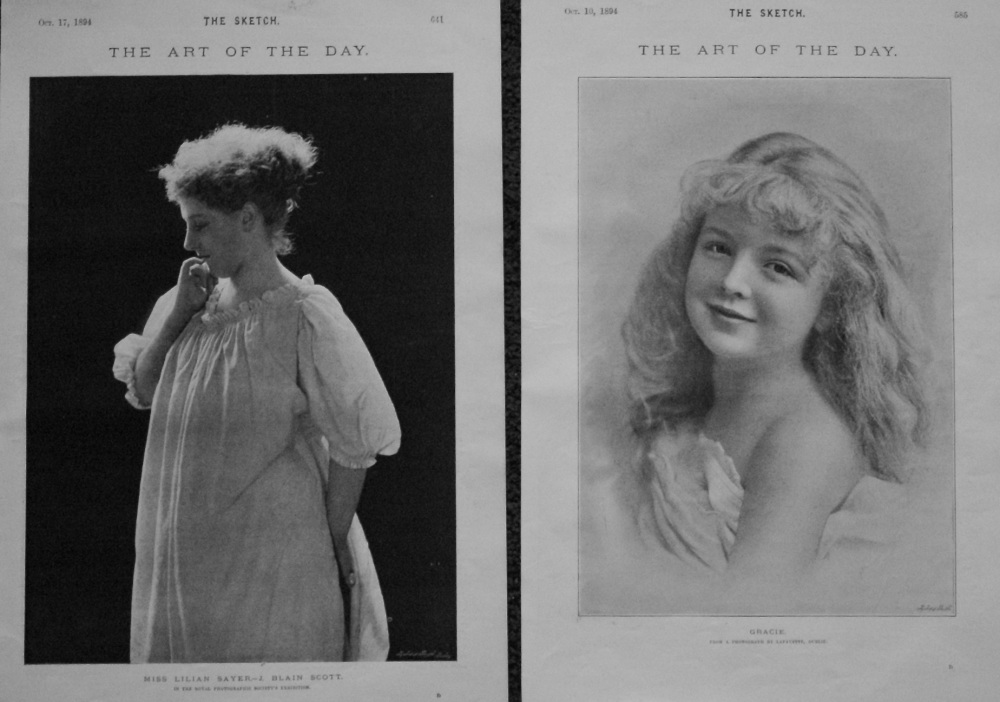 The Art of the Day. - "Gracie."  &  "Miss Lilian Sayer.- J. Blain Scott." 1894.