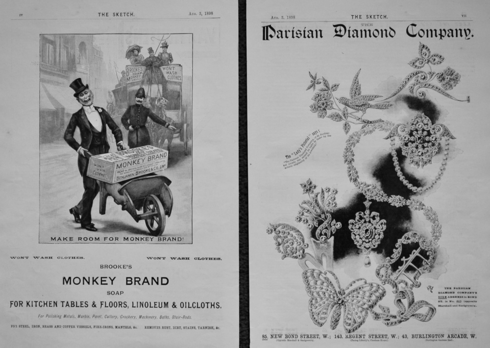Brooke's Monkey Brand Soap.  &  Parisian Diamond Company. 1898.