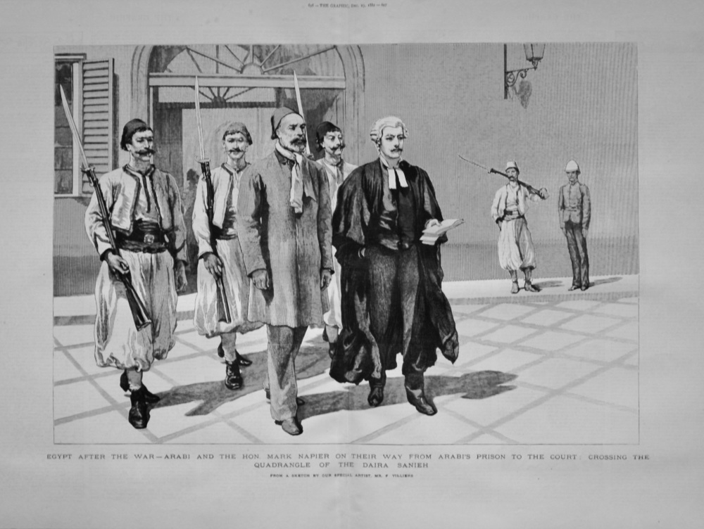 Egypt after the War - Arabi and the Hon. Mark Napier on their Way from Arabi's Prison to the Court : Crossing the Quadrangle of the Daira Sanieh. 1882