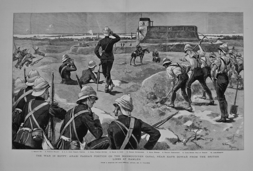 The War in Egypt : Arabi Pasha's Position on the Mahmoudiyeh Canal Near Kafr Dowar 1882