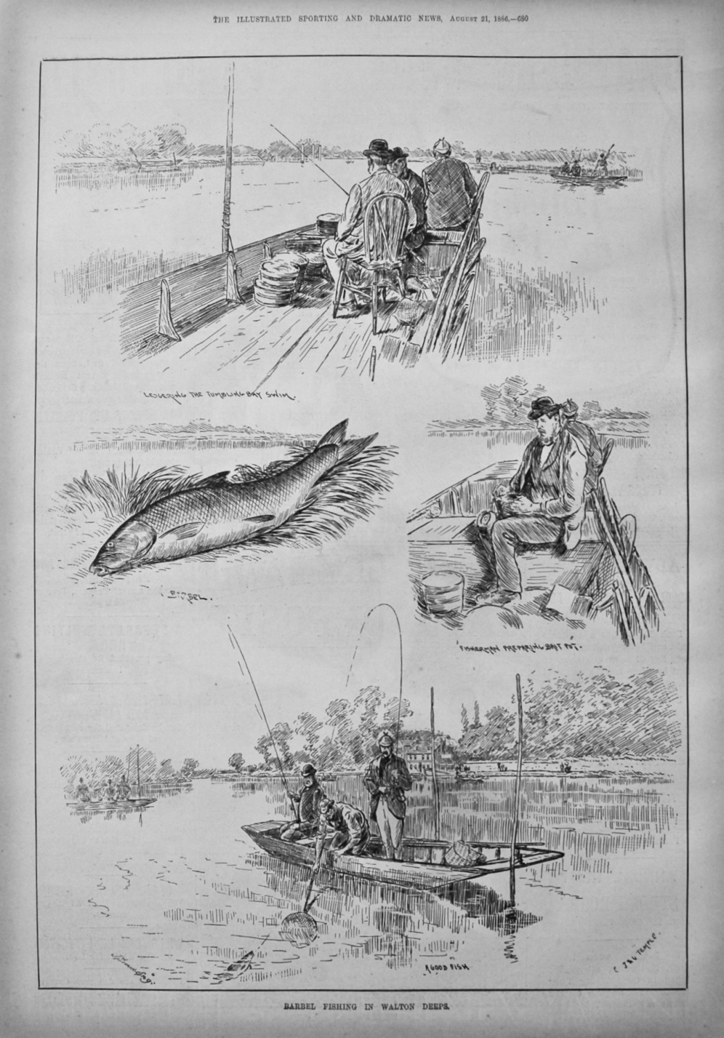 Barbel Fishing in Walton Deeps. 1886.