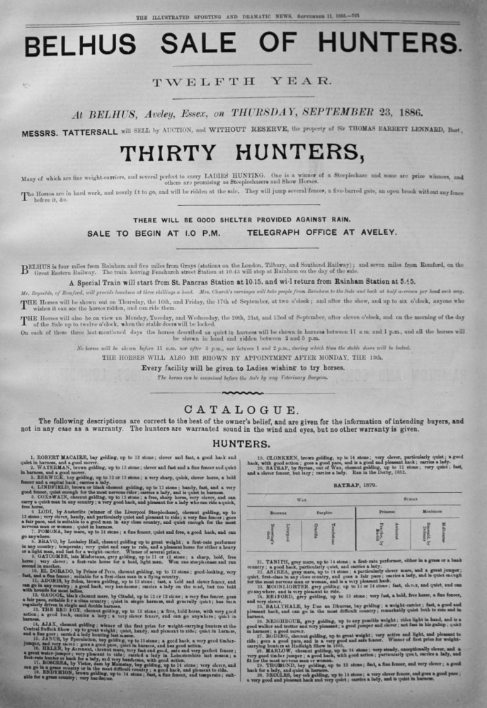 Belhus Sale of Hunters. (Twelfth Year). 1886.