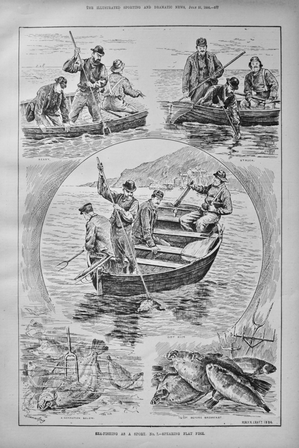 Sea-Fishing as a Sport. No. 7.- Spearing Flat Fish. 1886