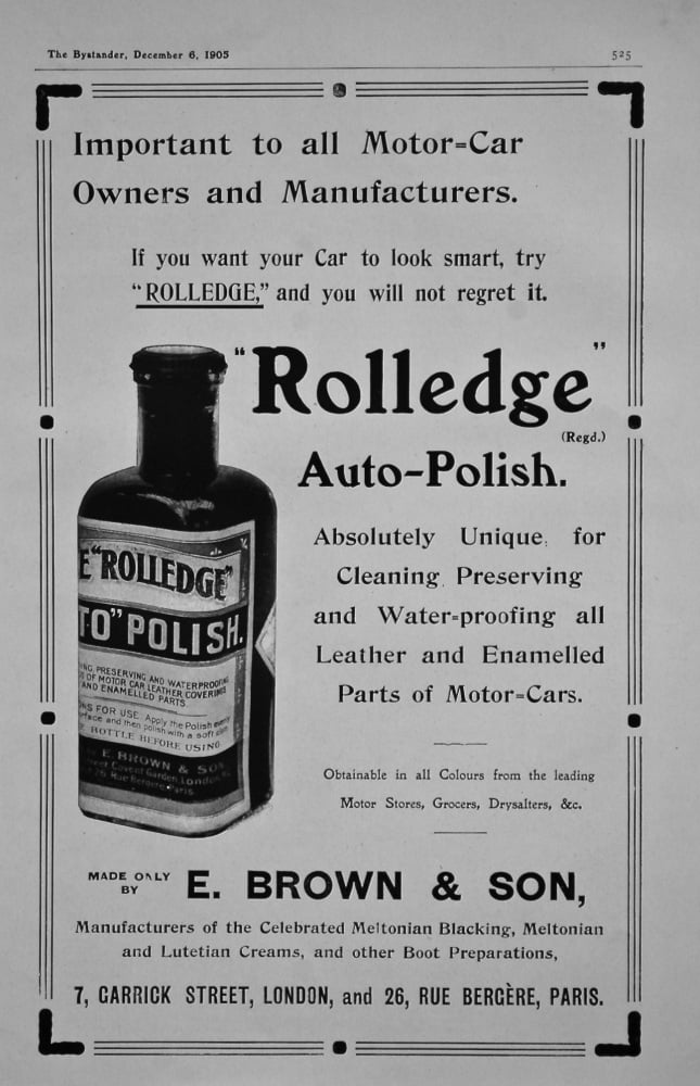 "Rolledge" Auto-Polish. & James Buchanan & Co. (Scotch Whisky). 1905.