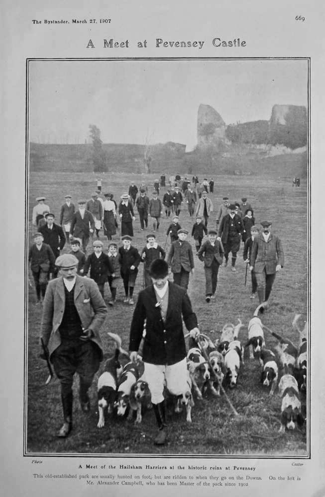 A Meet at Pevensey Castle. (A Meet of the Hailsham Harriers)  1907.