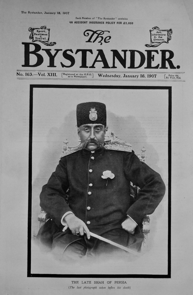The Late Shah of Persia : The Bystander. January 16th, 1907. (Front Page)
