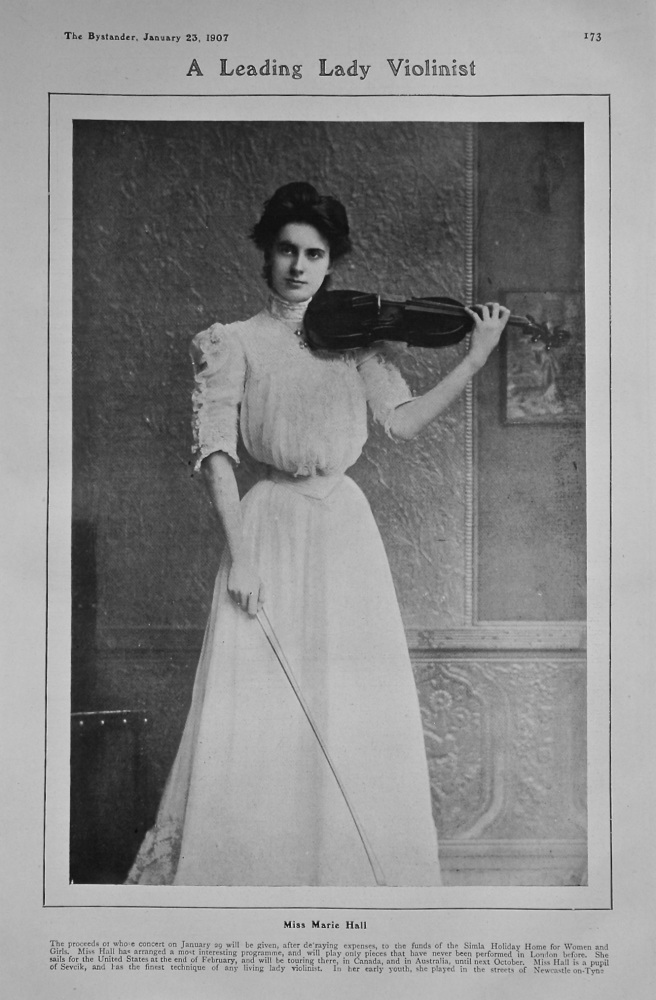 A Leading Lady Violinist : Miss Marie Hall. 1907.