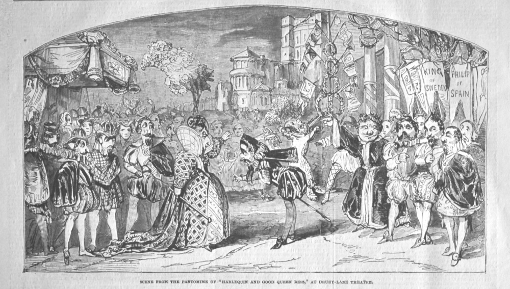 Scene from the Pantomime of "Harlequin and Good Queen Bess," at Drury-Lane Theatre. 1849.