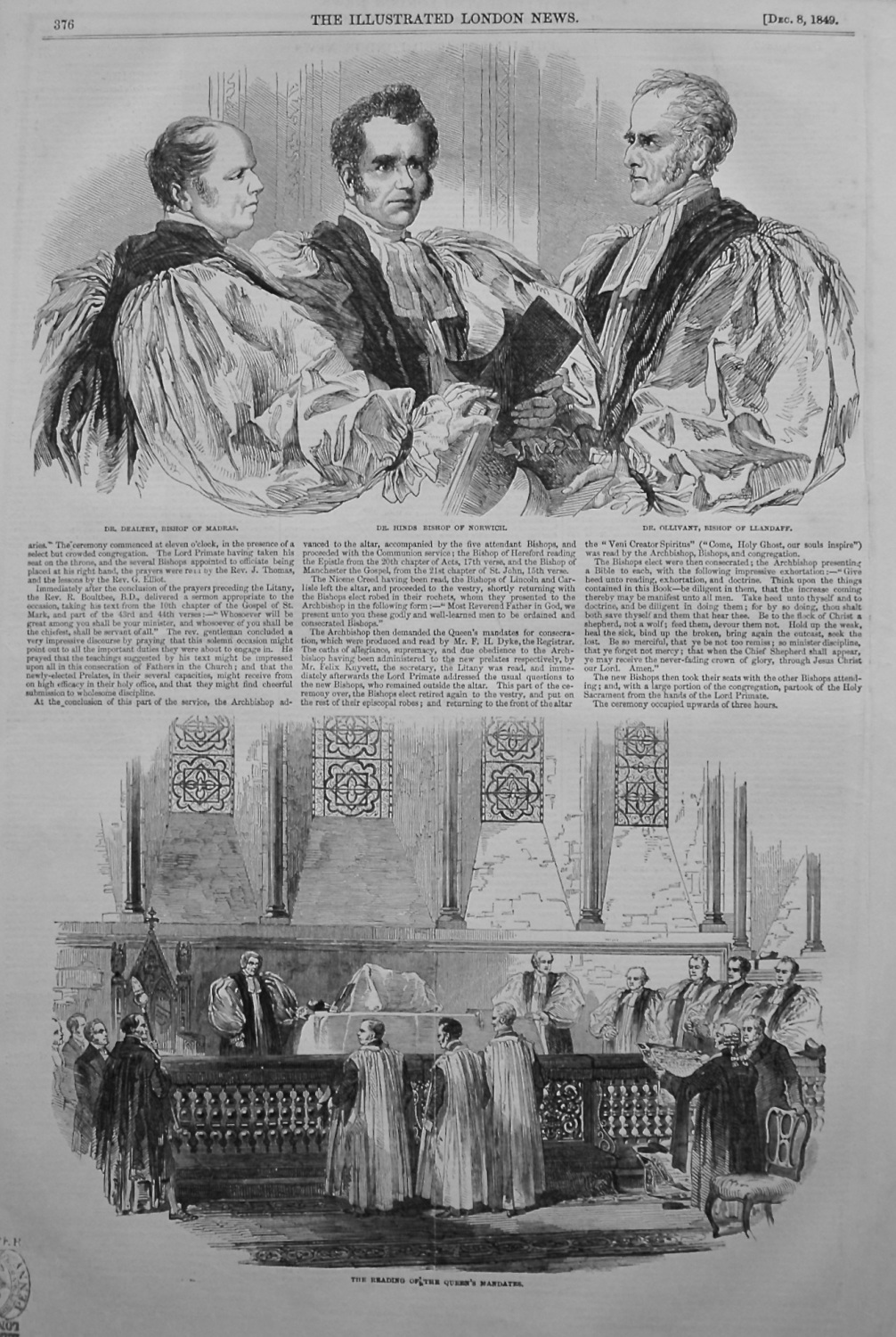 Consecration of Bishops at Lambeth Palace. 1849
