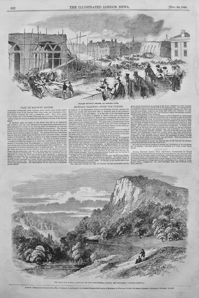 Matlock Railway.- High Tor Tunnel. 1849