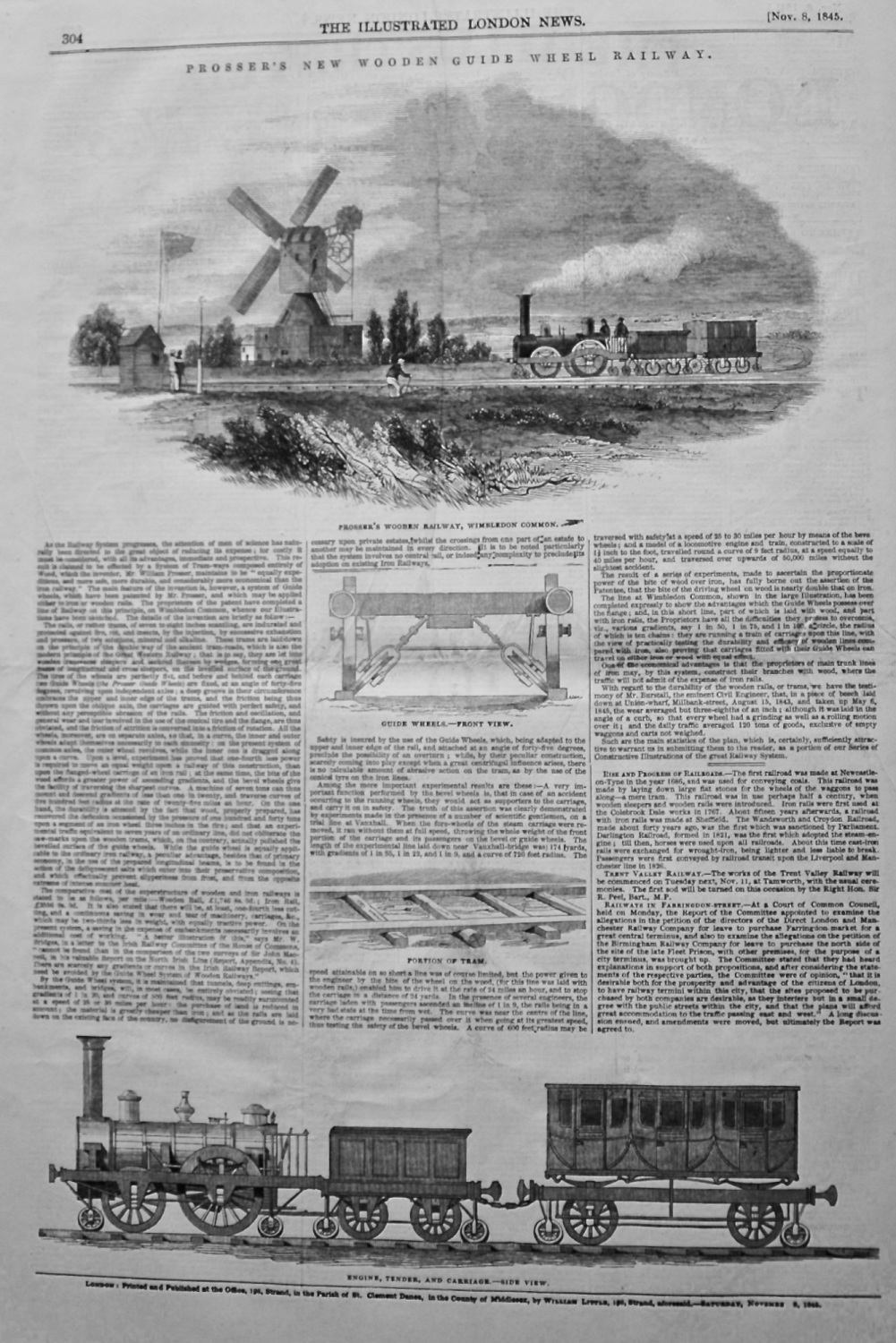 Prosser's New Wooden Guide Wheel Railway. 1845.