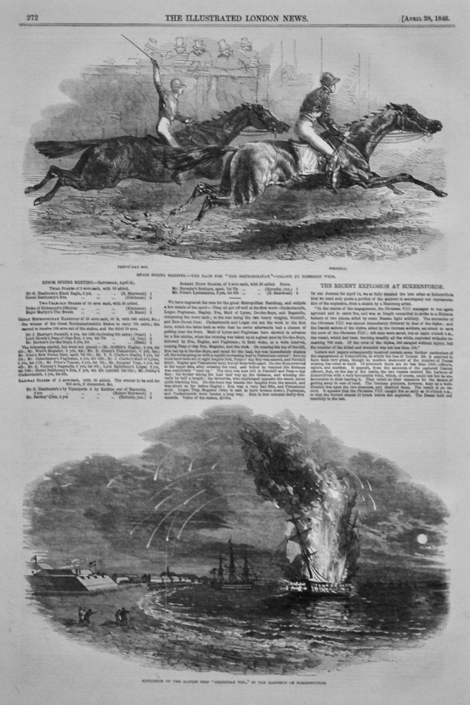 Explosion of the Danish Ship "Chrstian VIII," in the Harbour of Eckernforde. 1849.