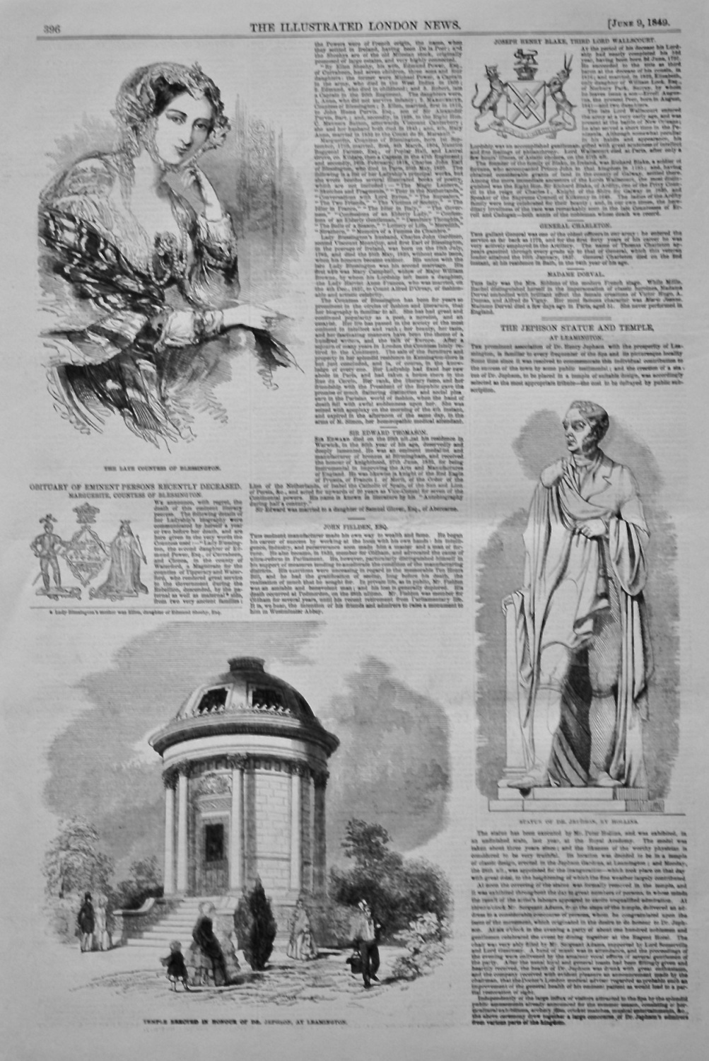 The Jephson Statue and Temple, at Leamington. 1849