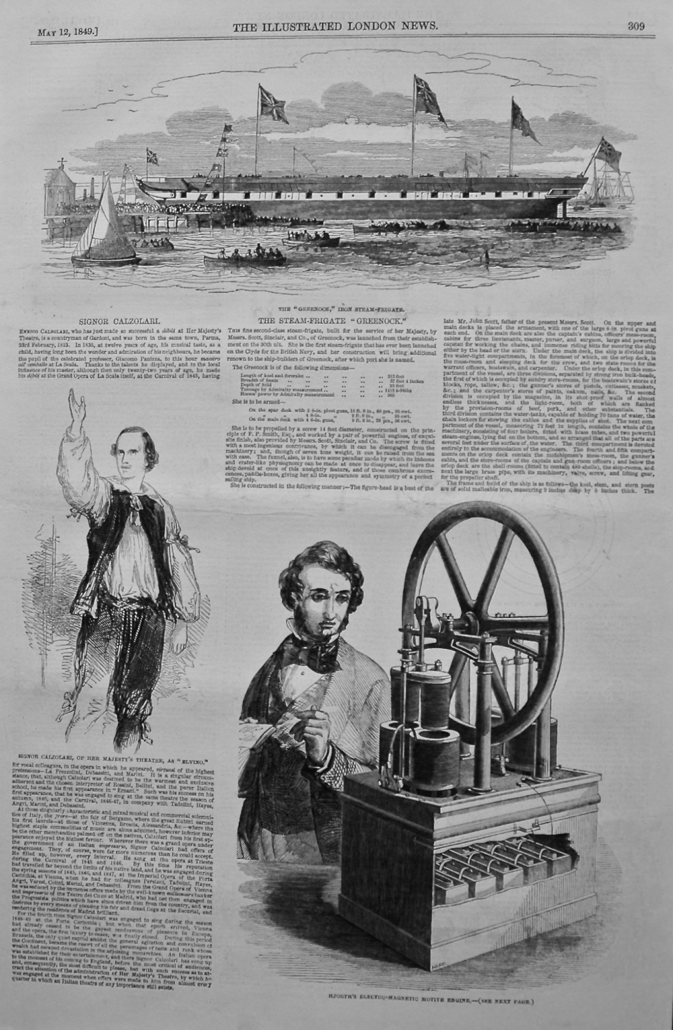 Hjorth's Electro Magnetic Motive Engine. 1849.