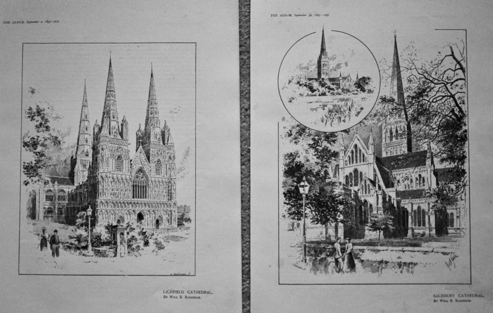 Lichfield Cathedral & Salisbury Cathedral. 1895.