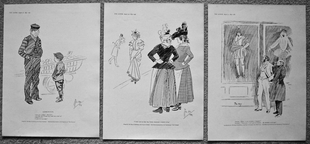 Three Full Page Comedy Illustrations Drawn by Phil May. 1895.