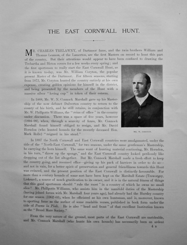 The East Cornwall Hunt.  The North Cornwall Hunt.  The Four Burrow Hunt.  The Western Hunt. 1908.