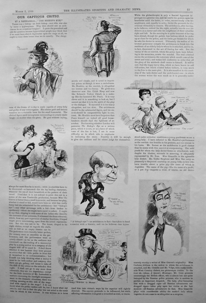 Our Captious Critic, March 3rd, 1900.  :   At a Rehearsal- "The Bishop's Eye," at the Vaudeville Theatre.