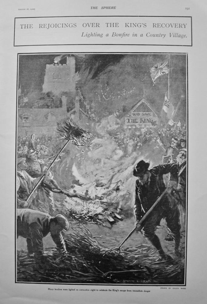 The Rejoicings over the King's Recovery : Lighting a Bonfire in a Country Village. 1902.