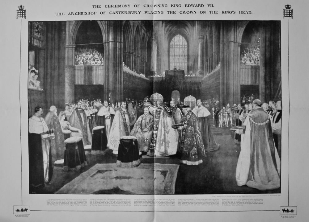 The Ceremony of Crowning King Edward VII. The Archbishop of Canterbury Placing the Crown on the King's Head. 1902.