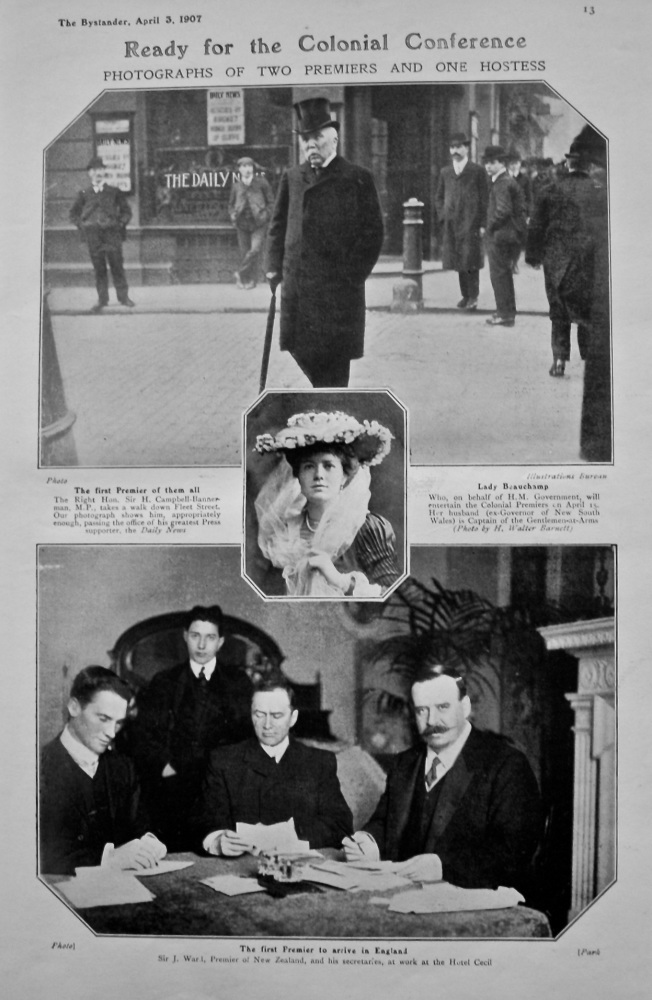 Ready for the Colonial Conference : Photographs of Two Premiers and One Hostess. 1907.