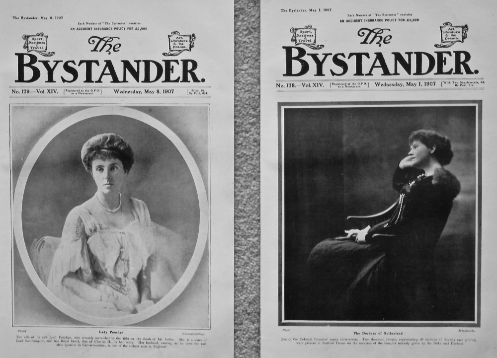 Duchess of Sutherland.  &  Lady Penrhyn.   (Front Pages). 1907.