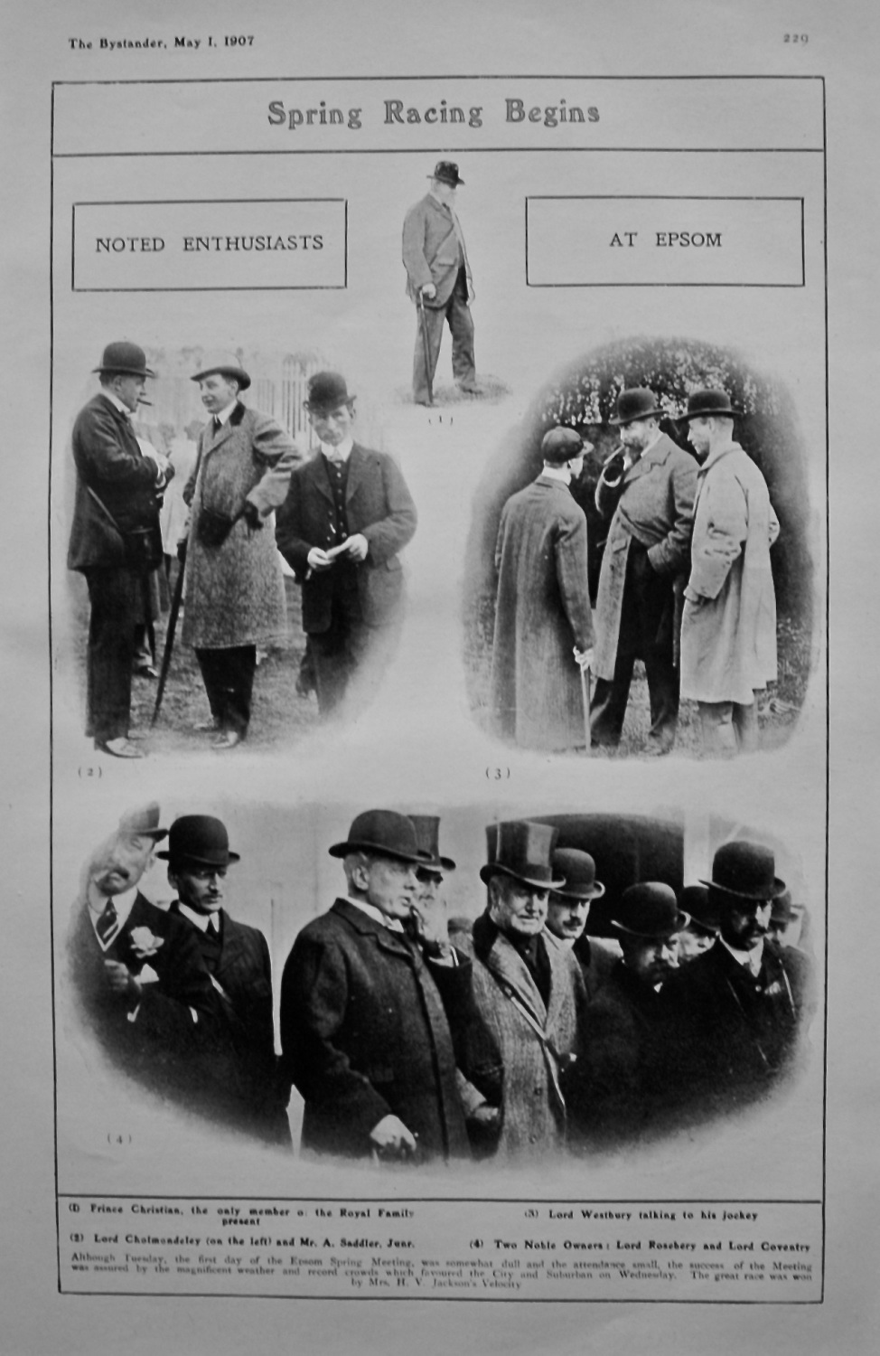 Spring Racing Begins : Noted Enthusiasts at Epsom. 1907.