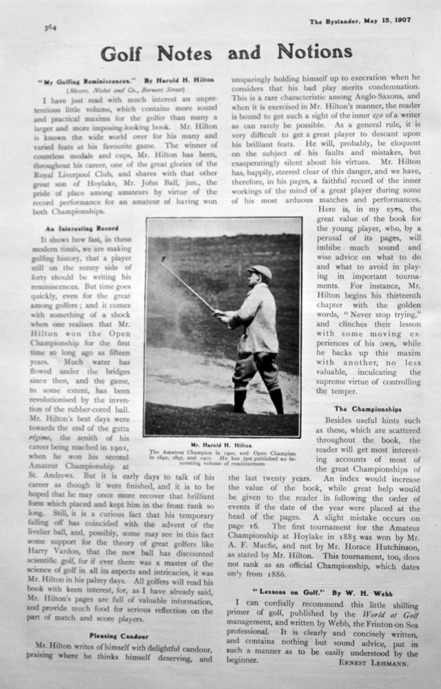 Golf Notes and Notions. Written by Ernest Lehmann. 1907.