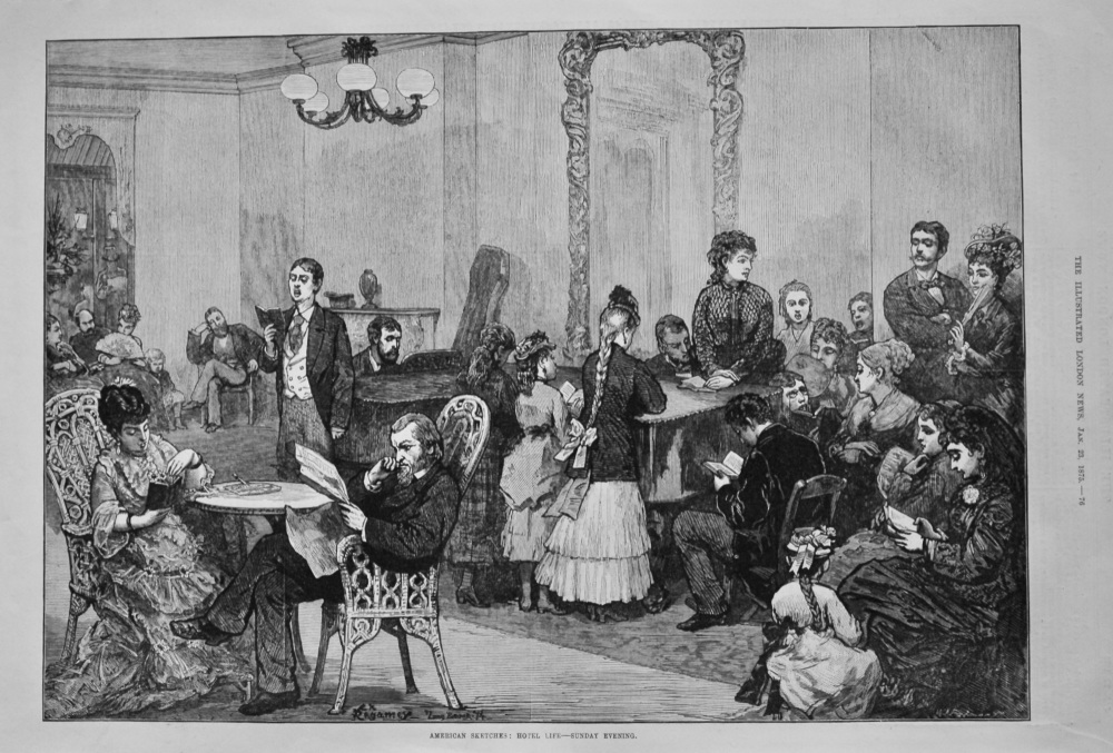 American Sketches : Hotel Life - Sunday Evening. 1875.