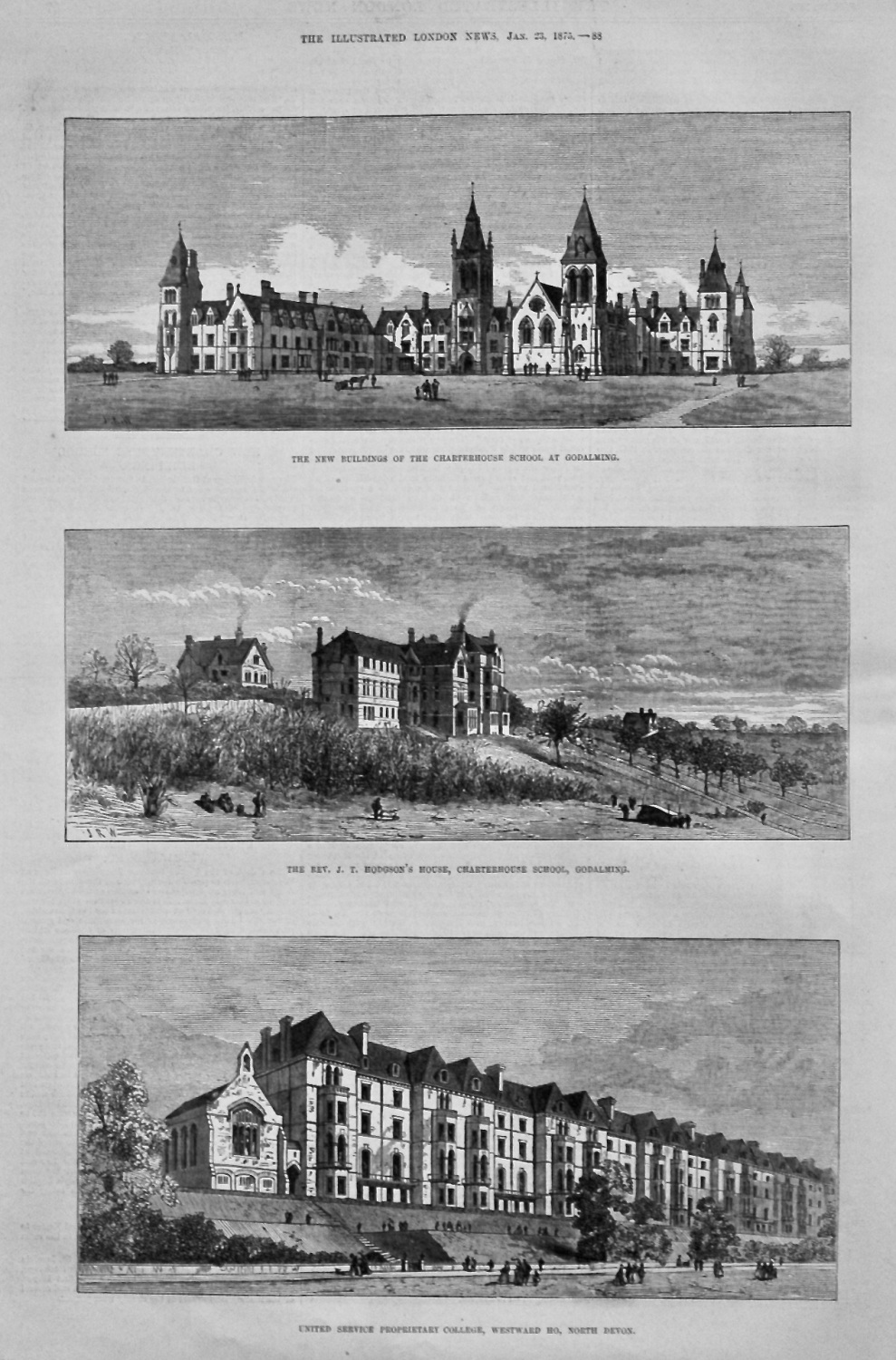 The New Buildings of the Charterhouse School, at Godalming. 1875.