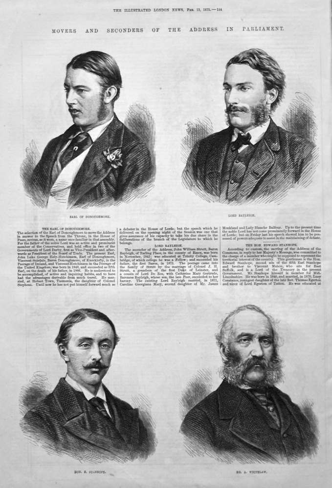 Earl of Donoughmore.   Lord Rayleigh.   Hon. E. Stanhope.   Mr. A. Whitelaw. 1875.