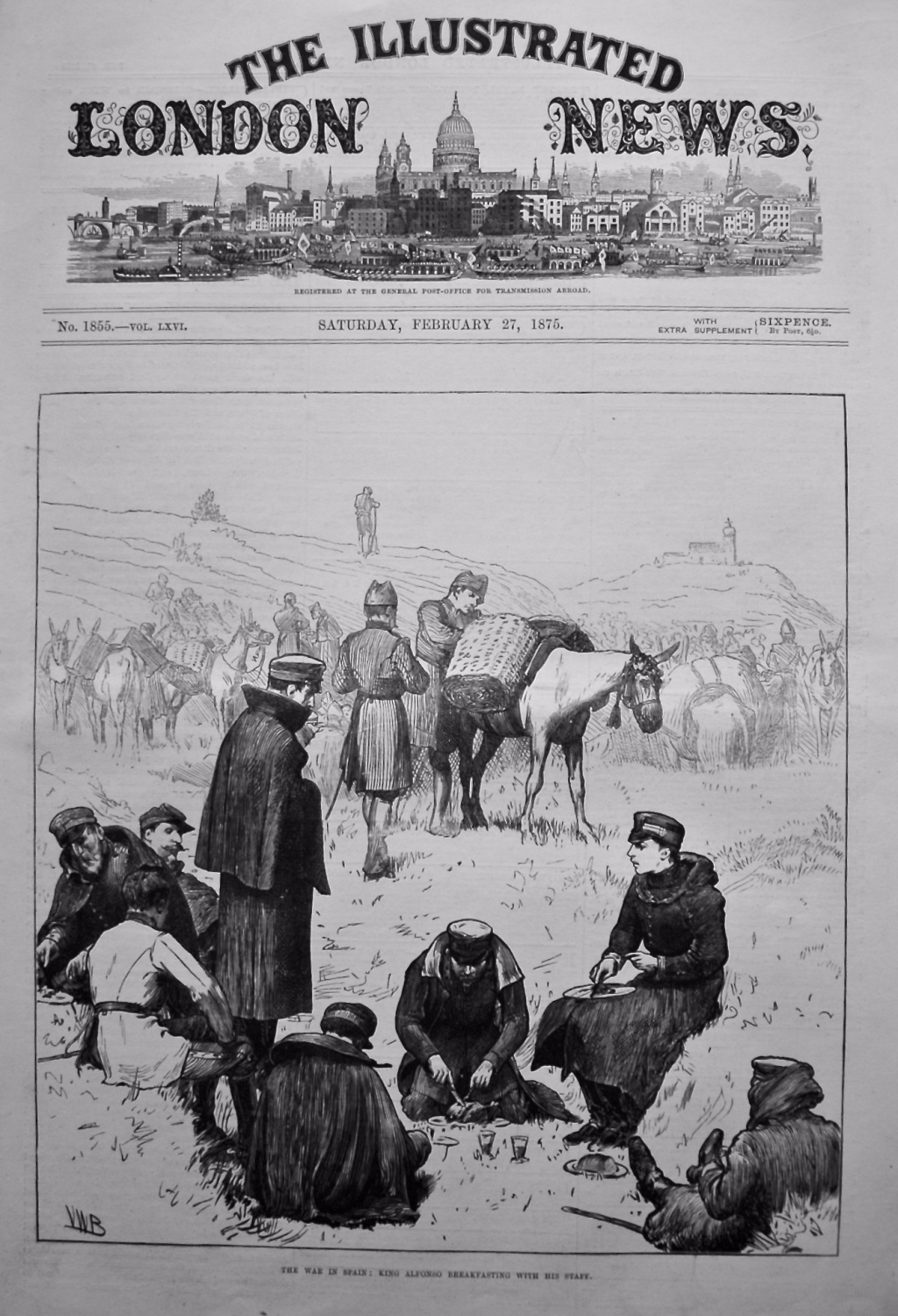 The War in Spain : King Alfonso Breakfasting with his Staff. 1875.