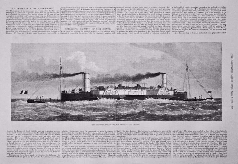 The Bessemer Saloon-Ship for Crossing the Channel. 1875.