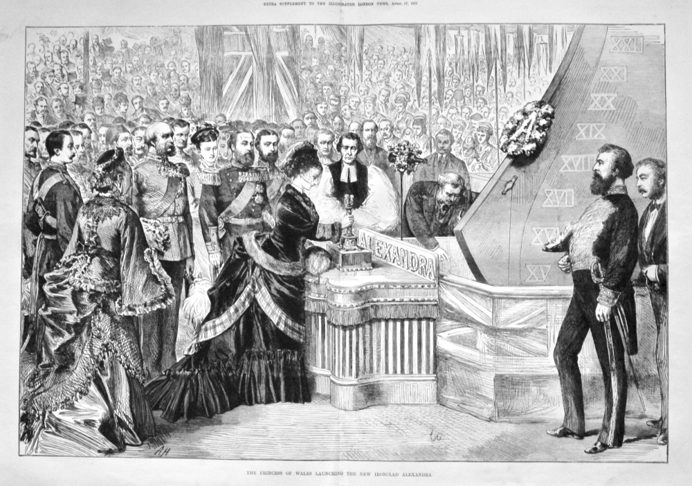 The Princess of Wales Launching the New Ironclad Alexandra. 1875.