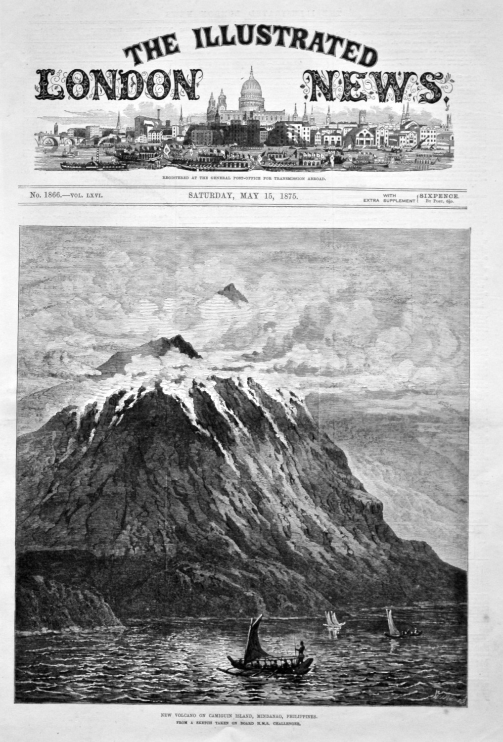 New Volcano on Camiguin Island, Mindanao, Philippines. 1875.