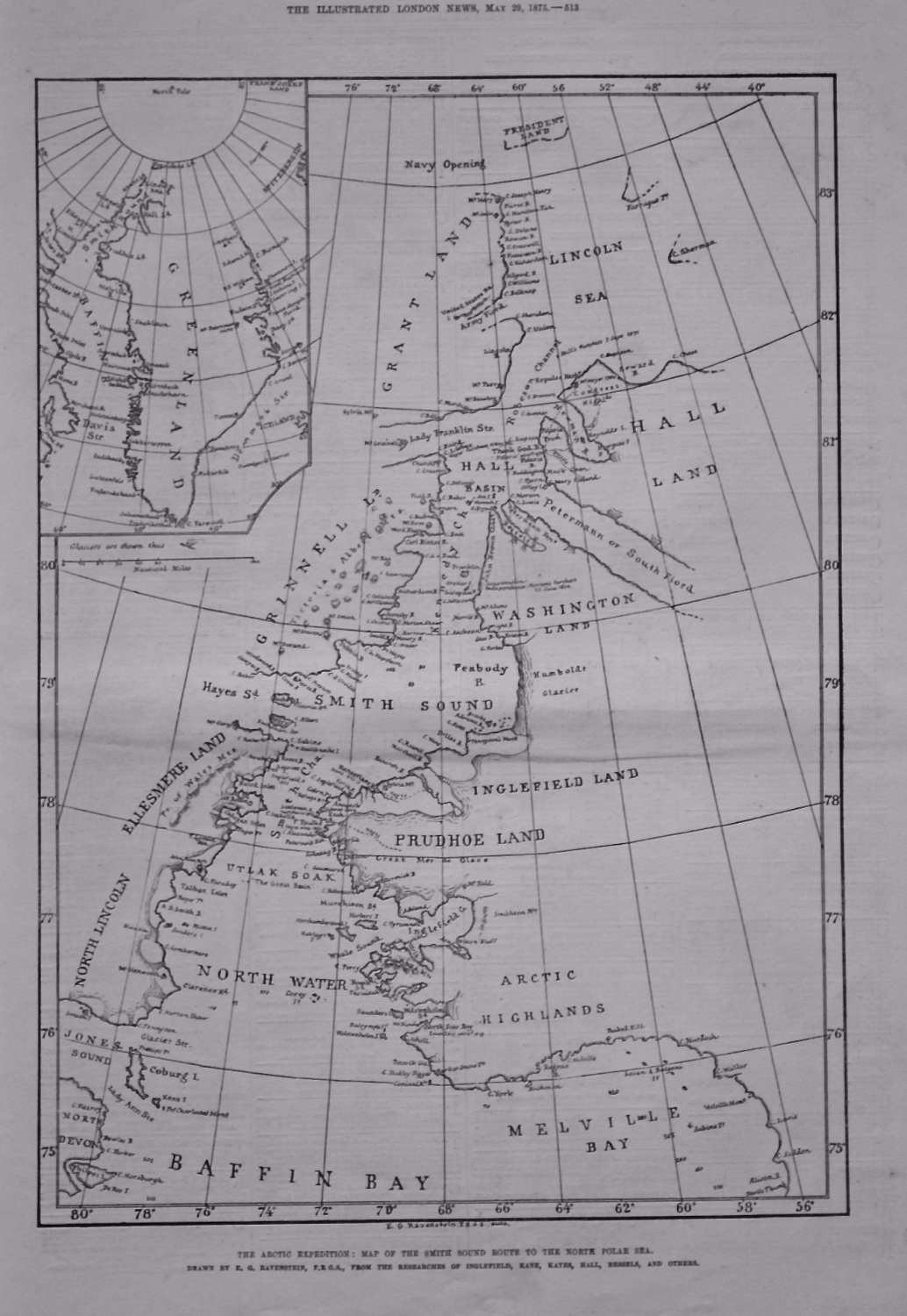 The Arctic Expedition : Map of the Smith Sound Route to the North Polar Sea