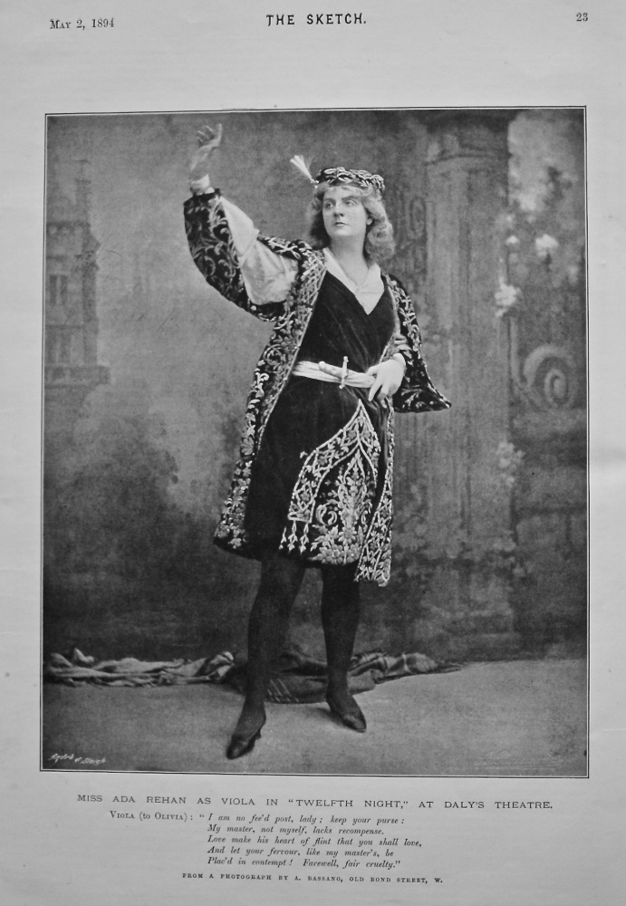 Miss Ada Rehan as Viola in "Twelfth Night," at Daly's Theatre. 1894.