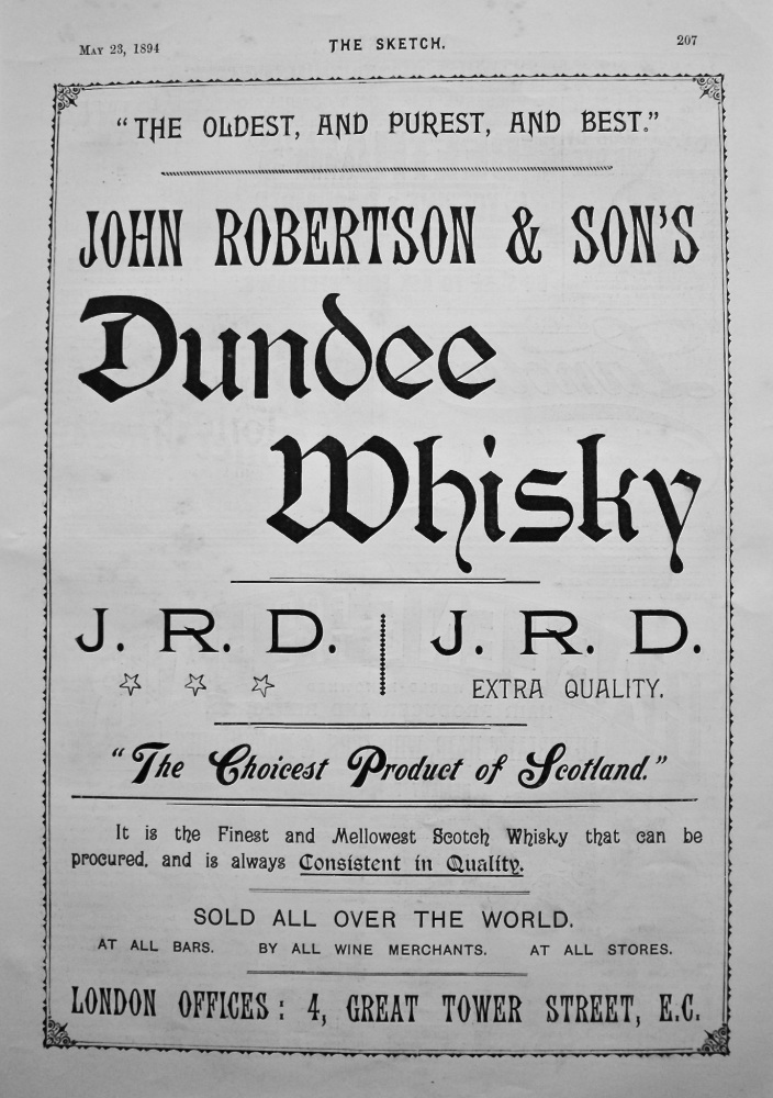 John Robertson & Son's Dundee Whiskey. 1894.