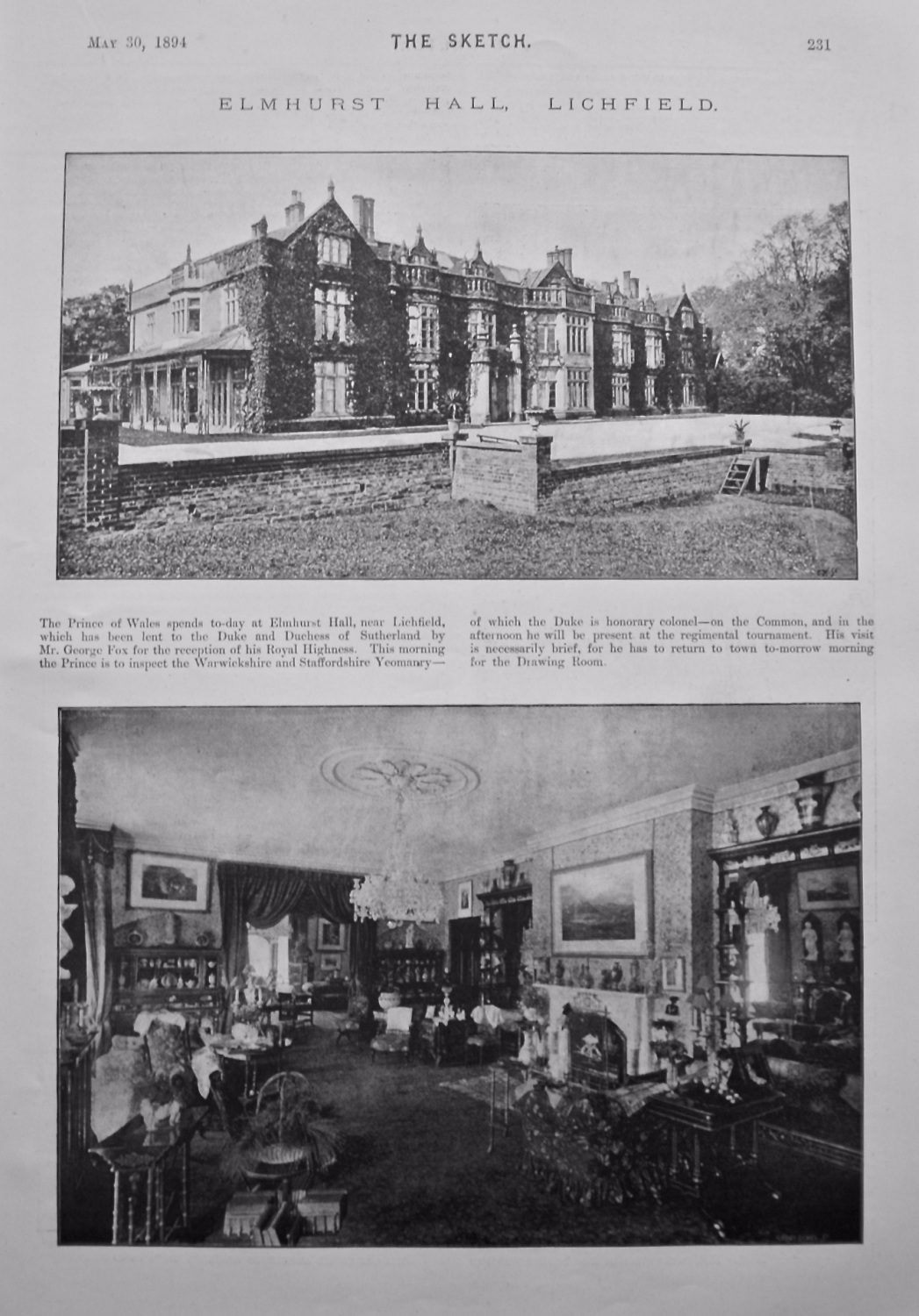 Elmhurst Hall, Lichfield. 1894.