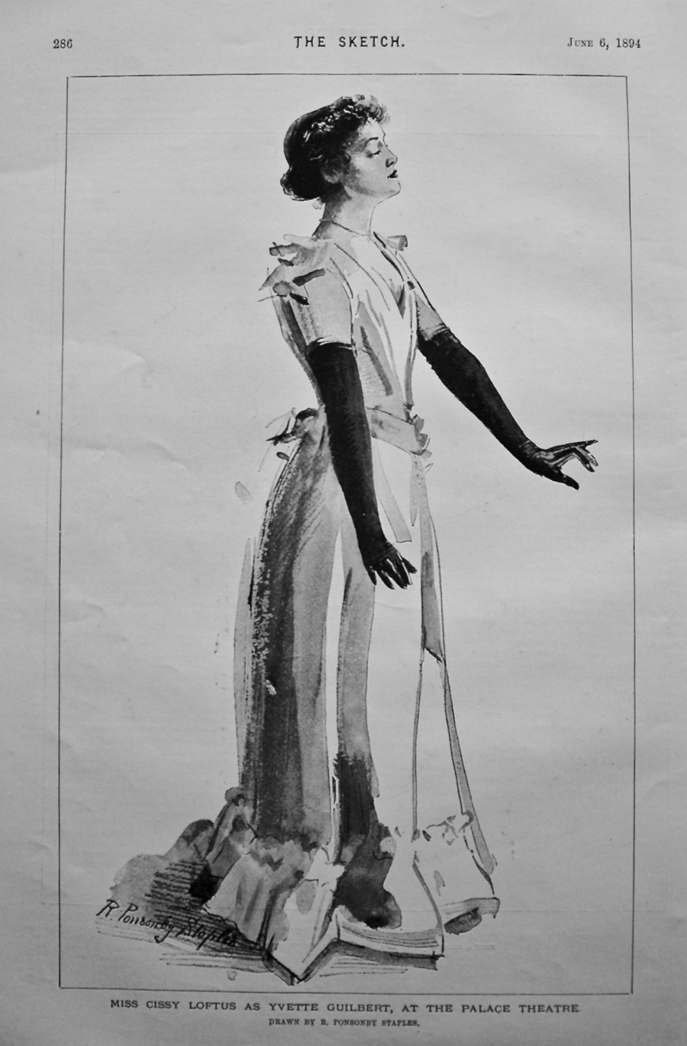 Miss Cissy Loftus as Yvette Guilbert, at the Palace Theatre. 1894.