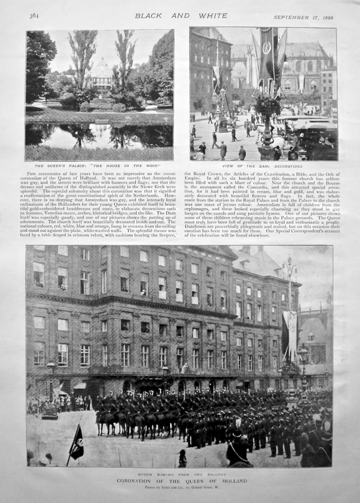 Coronation of the Queen of Holland. 1898.